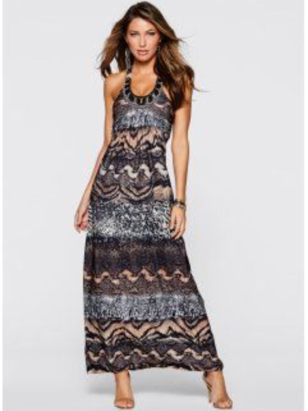 Venus Beaded Embellished Animal Print Maxi Dress - XL EUC